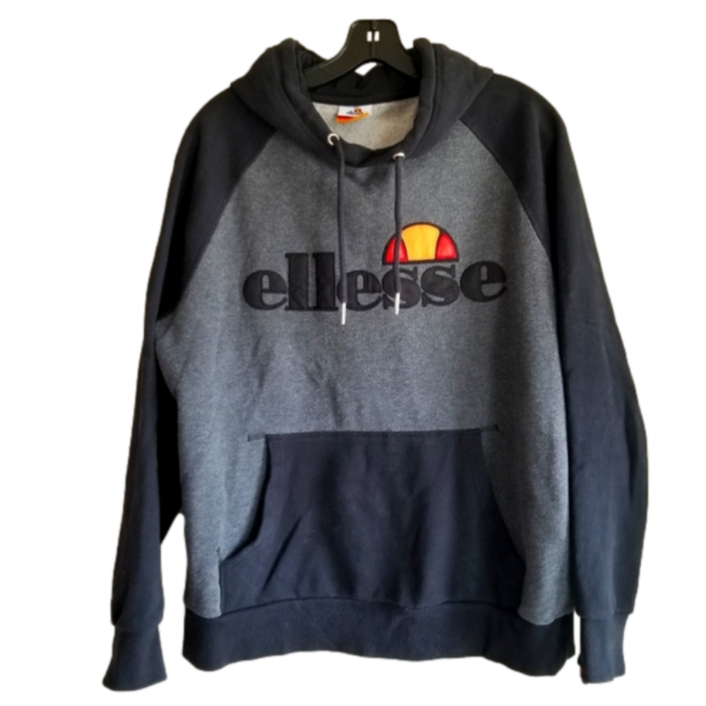 Ellesse Sweater Hoodie Grey & Black Logo Pullover Casual Sweatshirt Size Small